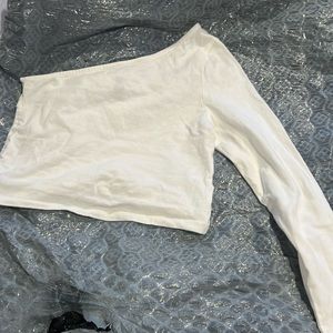 White one shoulder crop top